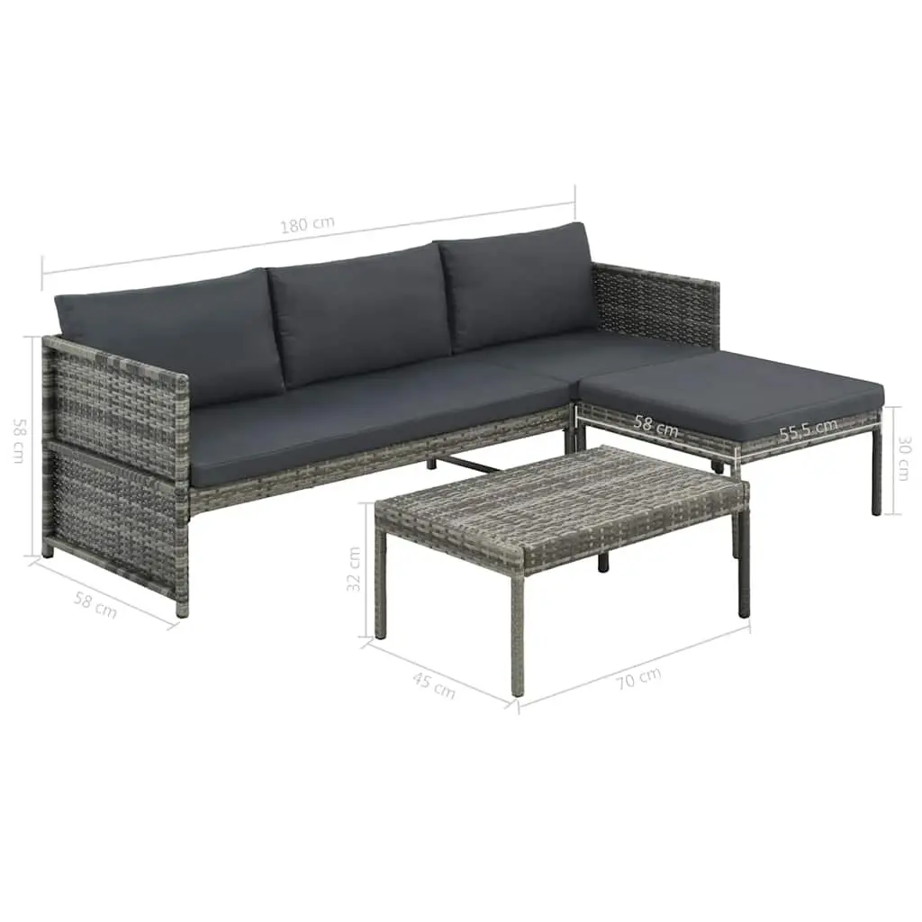 3 Piece Grey Garden Lounge Set