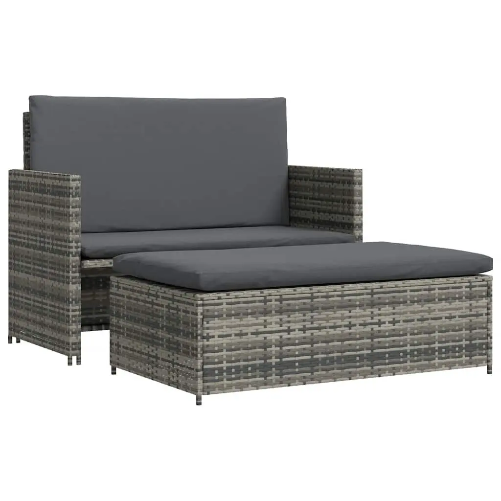 2 Piece Poly Rattan Garden Lounge Sofa Set for Patio Outdoor with Cushions