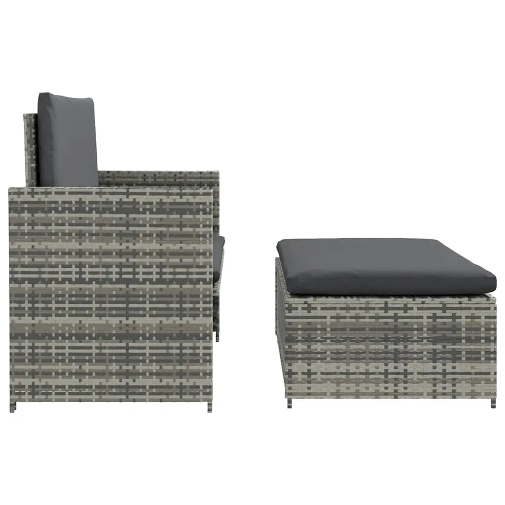 2 Piece Poly Rattan Garden Lounge Sofa Set for Patio Outdoor with Cushions