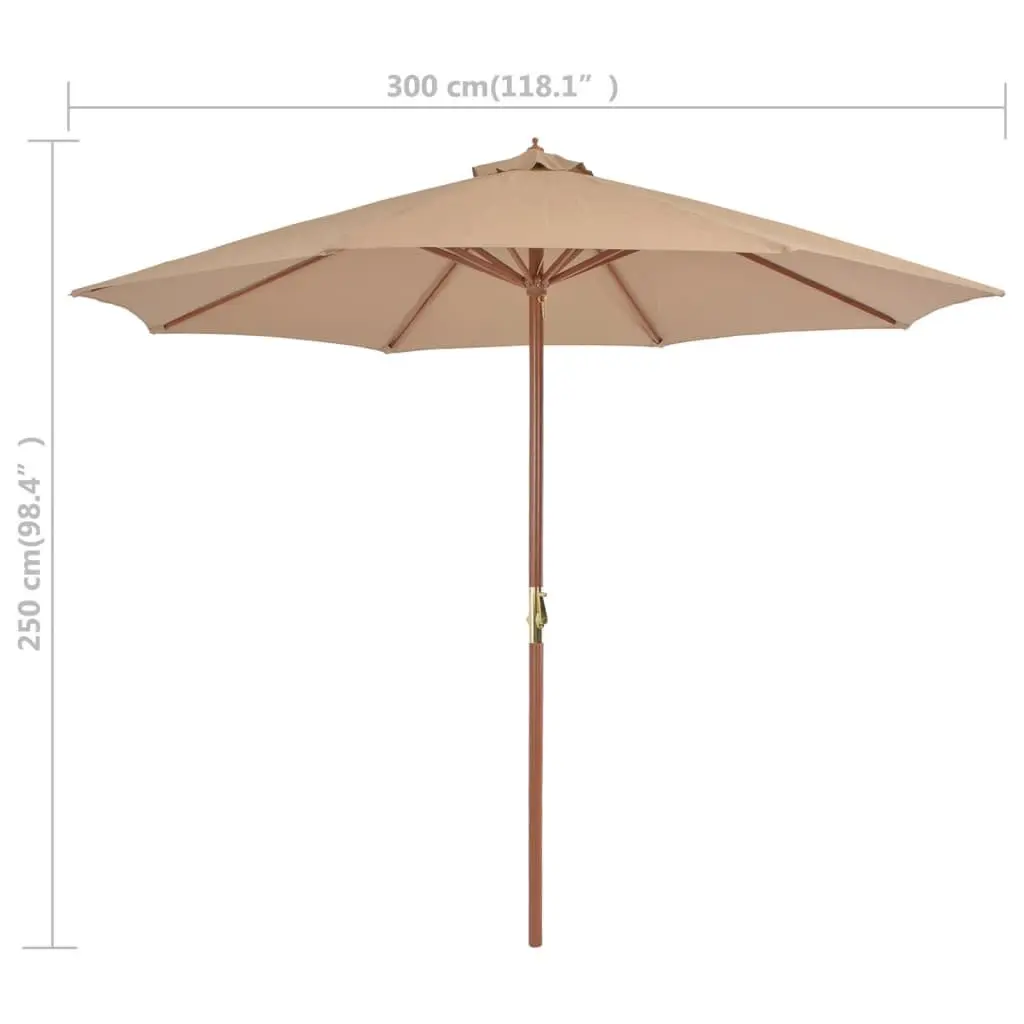 Garden Parasol Outdoor Shade Umbrella 300cm Wooden Pole Taupe Crank Mechanism