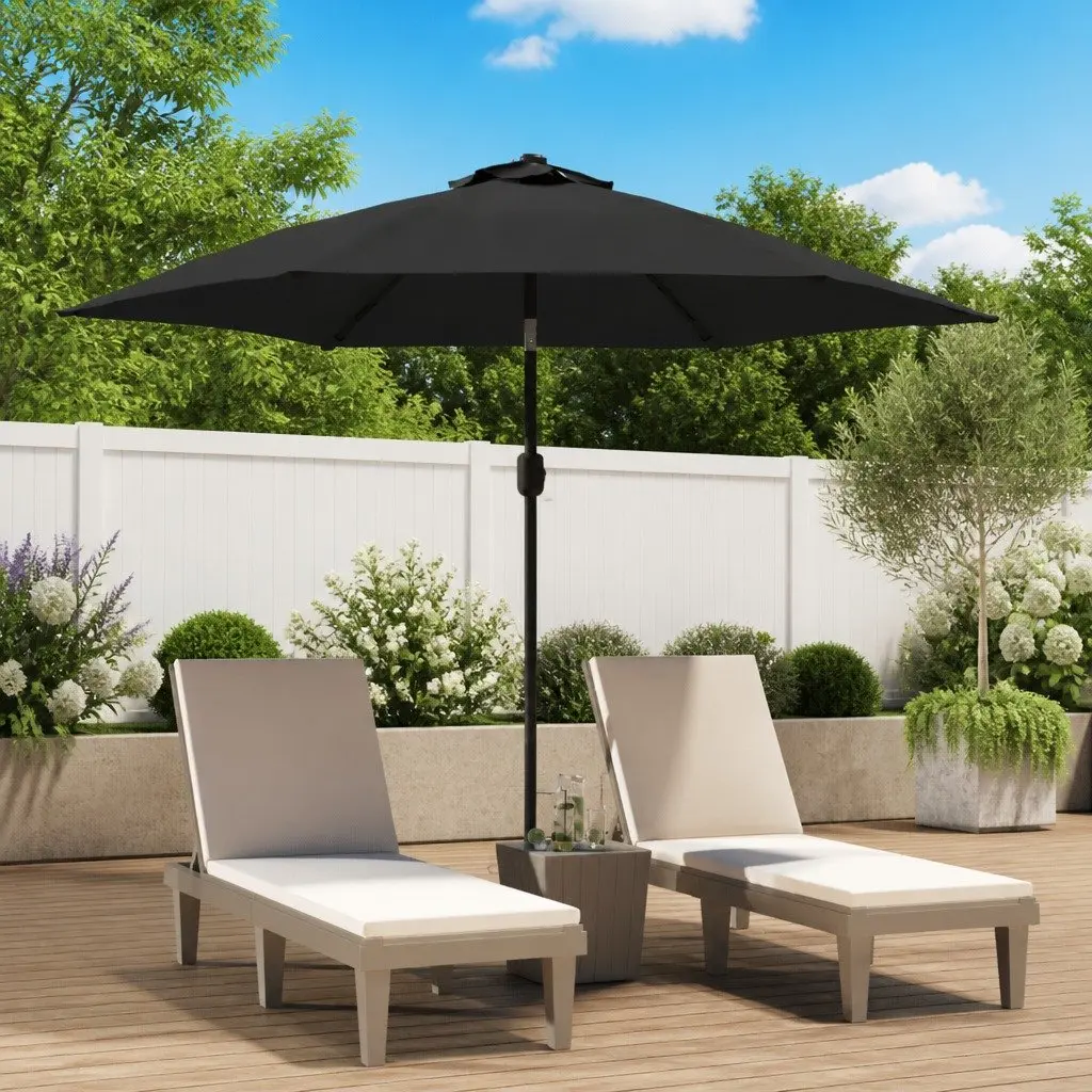 Garden Parasol 300cm with Solar LED Lights Steel Pole Outdoor Shade Anthracite