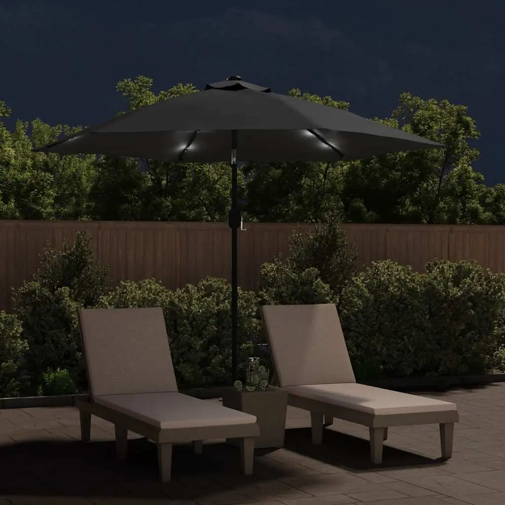 Garden Parasol 300cm with Solar LED Lights Steel Pole Outdoor Shade Anthracite