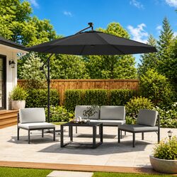 300cm Cantilever Garden Parasol with Solar LEDs and UV Protection