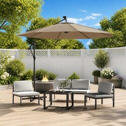 300cm Cantilever Parasol with Solar LED Lights - Taupe