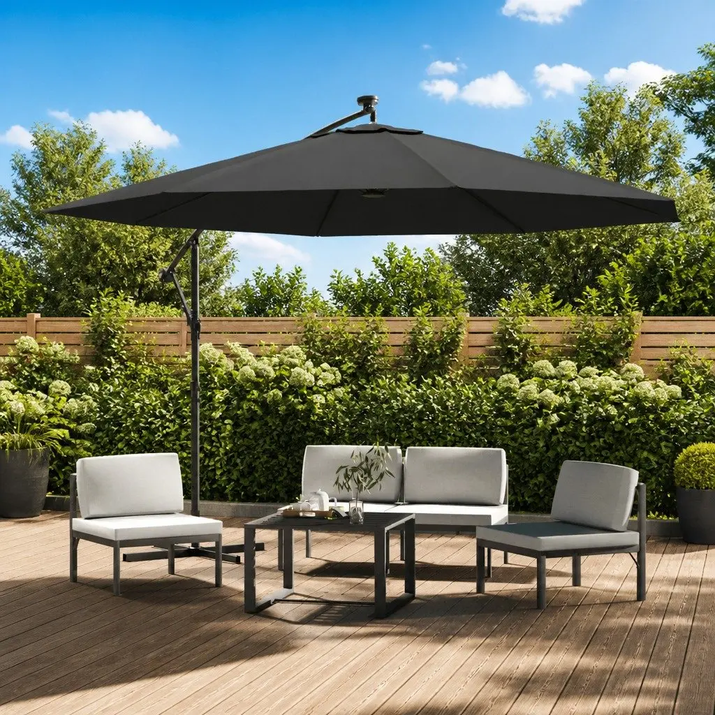 Cantilever Garden Parasol Outdoor 350cm with Solar Powered LED Lights