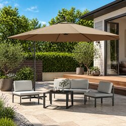 Cantilever Garden Parasol Specs: 350cm, LED Lights, Taupe