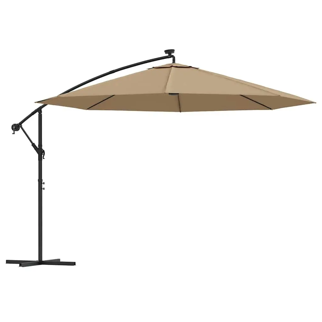 Cantilever Garden Parasol 350cm LED Lights Solar Powered Outdoor Shade Taupe
