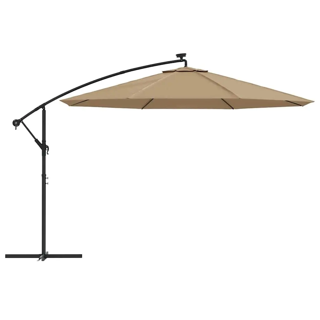 Cantilever Garden Parasol 350cm LED Lights Solar Powered Outdoor Shade Taupe