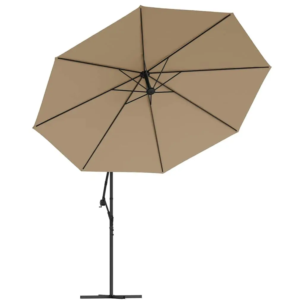 Cantilever Garden Parasol 350cm LED Lights Solar Powered Outdoor Shade Taupe