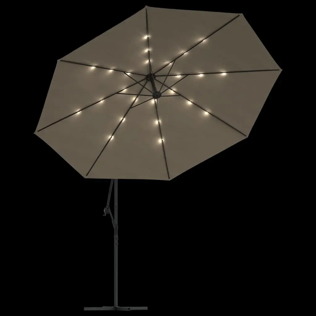 Cantilever Garden Parasol 350cm LED Lights Solar Powered Outdoor Shade Taupe