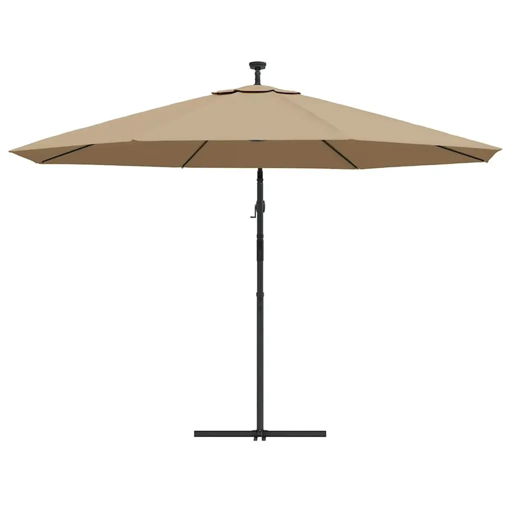 Cantilever Garden Parasol 350cm LED Lights Solar Powered Outdoor Shade Taupe
