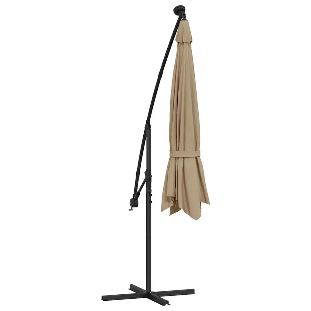 Cantilever Garden Parasol 350cm LED Lights Solar Powered Outdoor Shade Taupe