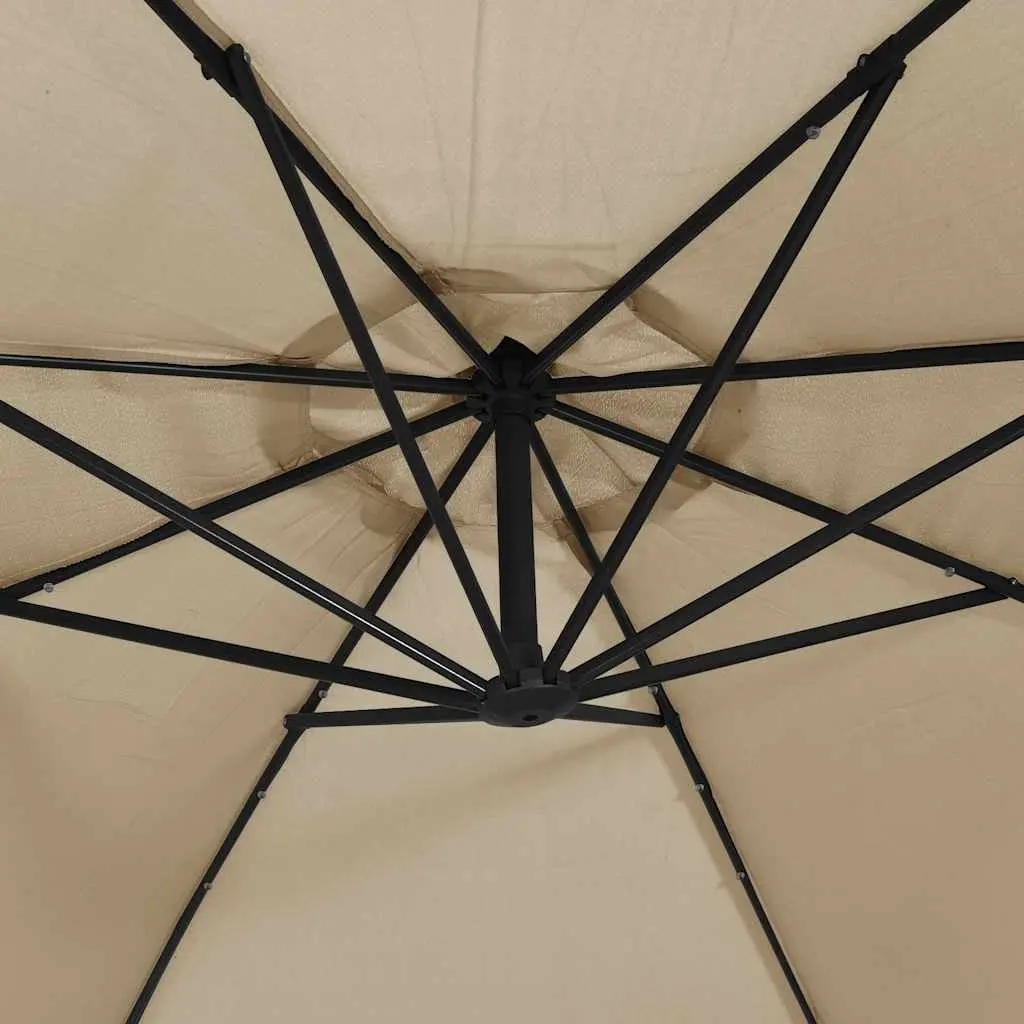 Cantilever Garden Parasol 350cm LED Lights Solar Powered Outdoor Shade Taupe