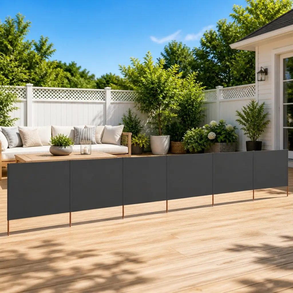 6-Panel Folding Wind Screen Outdoor Garden Shelter Fabric 800x80cm Grey Portable