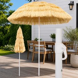 180cm Outdoor Beach Parasol - Weather-Resistant Brown Umbrella