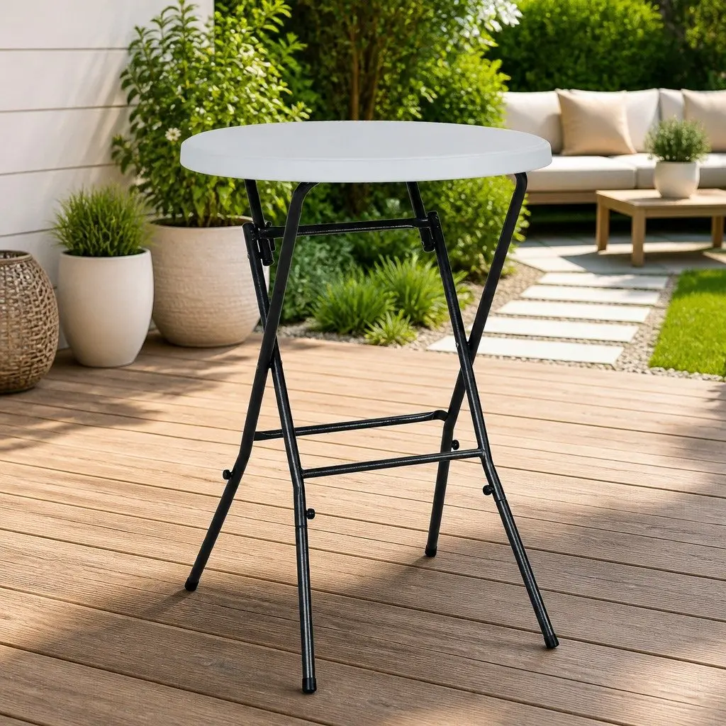 Folding Bar Table White 80x110cm Outdoor Furniture Weather-Resistant Tabletop