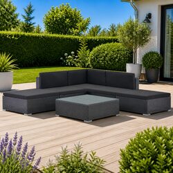 Black Outdoor Lounge Set - 6 Pieces with Cushions