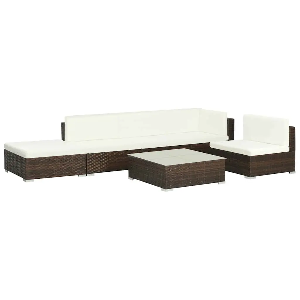 Garden Lounge Set 6 Piece Outdoor Furniture Poly Rattan Sofa with Cushions Brown