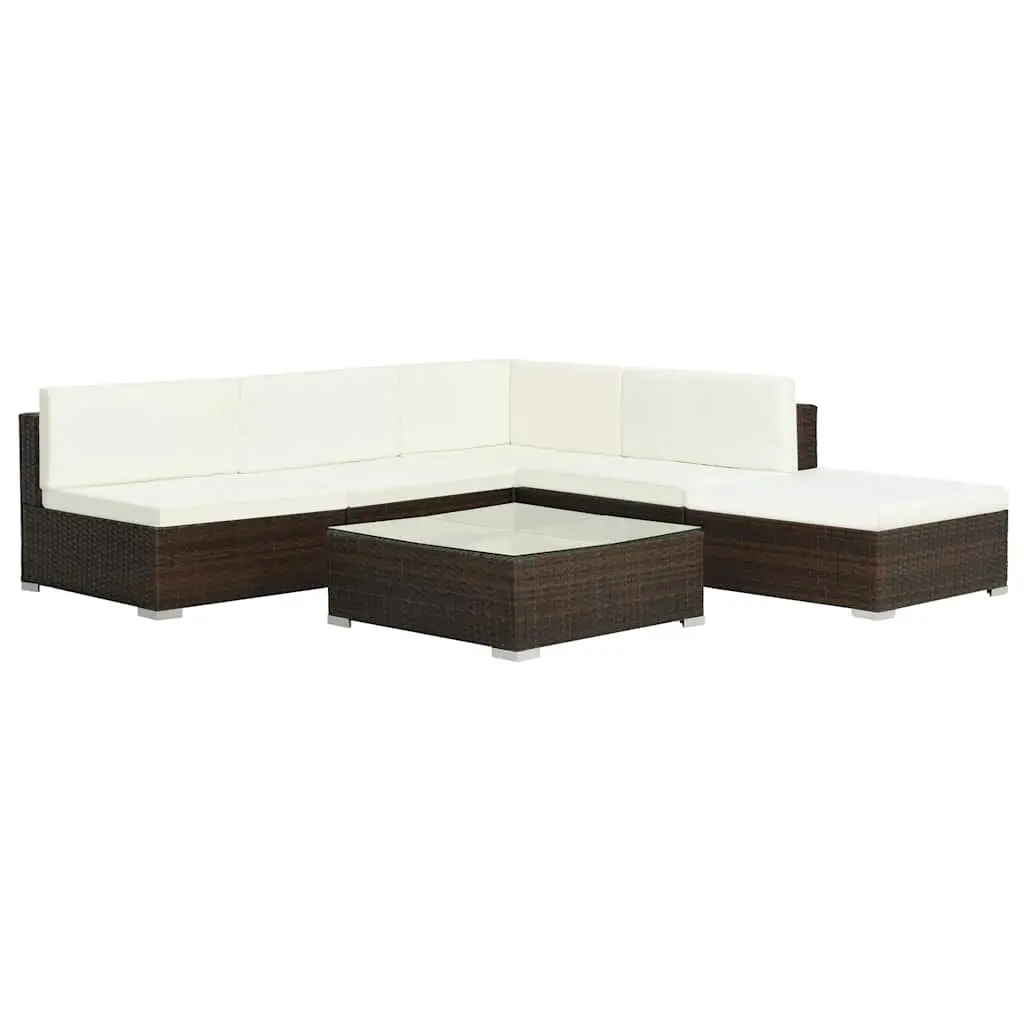 Garden Lounge Set 6 Piece Outdoor Furniture Poly Rattan Sofa with Cushions Brown