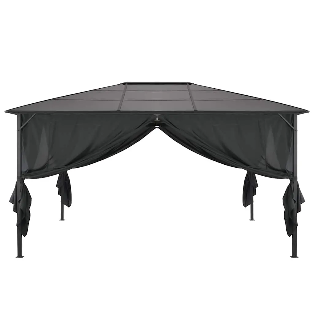Gazebo Outdoor Pavilion with Curtains 4x3x2.6m Aluminium Steel Black