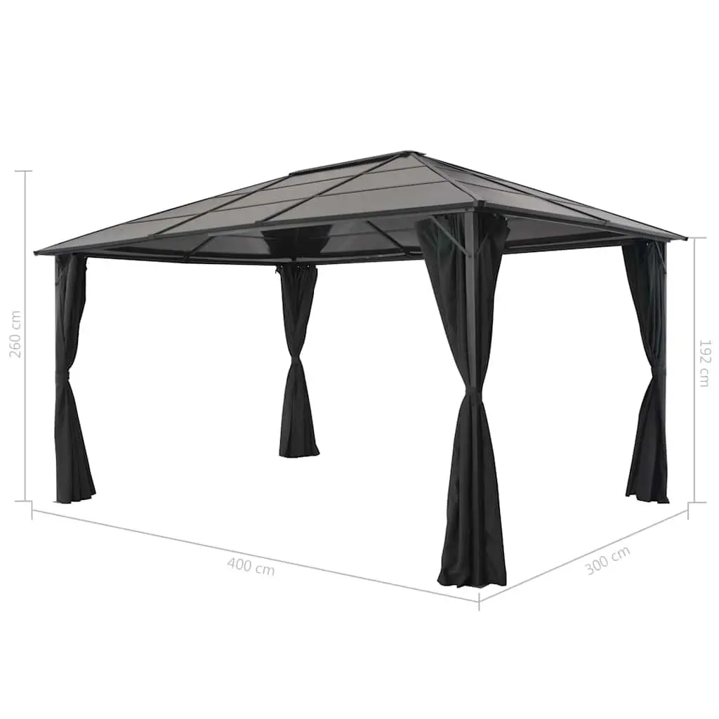 Gazebo Outdoor Pavilion with Curtains 4x3x2.6m Aluminium Steel Black