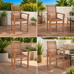 Durable Stacking Dining Chairs 4-Pack in Teak Wood