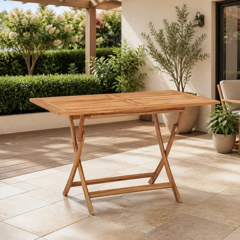 Folding Garden Dining Table 120x70x75cm Outdoor Patio Teak Wood Furniture Brown