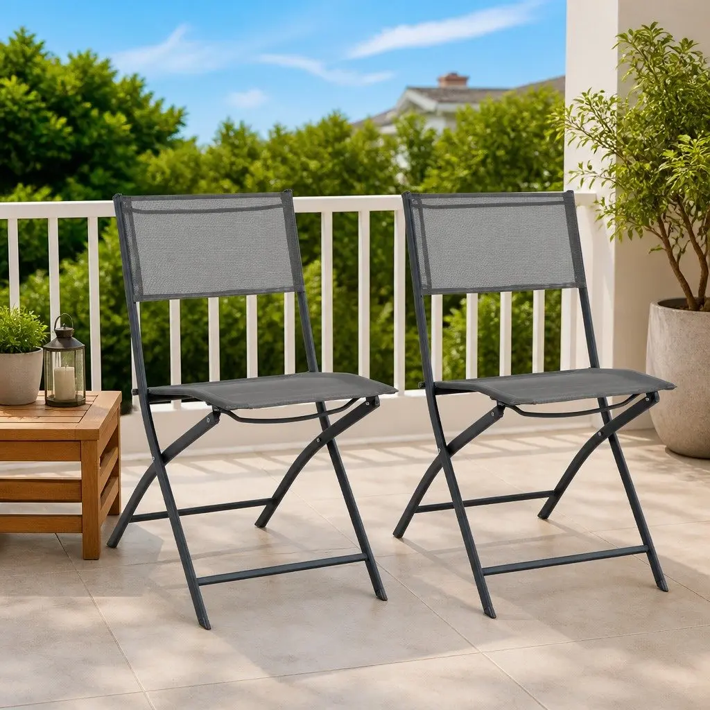 Folding Outdoor Chairs 2 pcs Grey