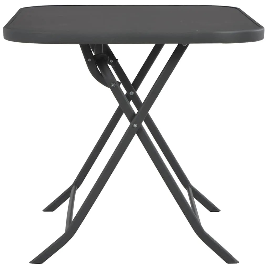 Folding Garden Dining Table Grey Tempered Glass Steel Frame Outdoor Patio