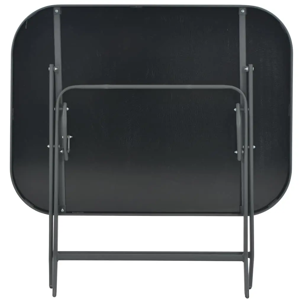 Folding Garden Dining Table Grey Tempered Glass Steel Frame Outdoor Patio