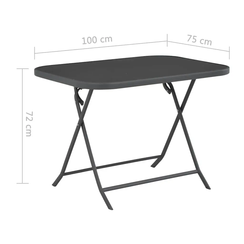 Folding Garden Dining Table Grey Tempered Glass Steel Frame Outdoor Patio