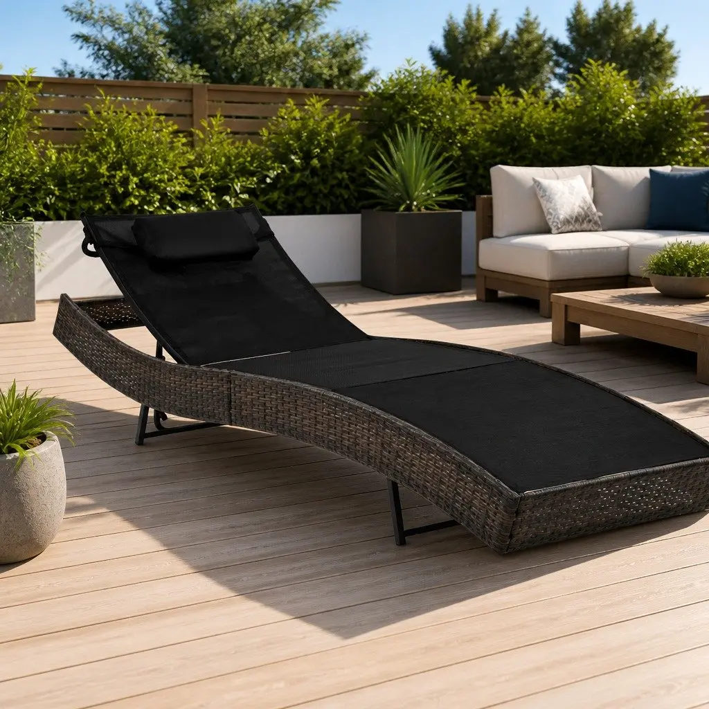 Sun Lounger with Pillow Adjustable Backrest Outdoor Garden Patio Reclining Bed