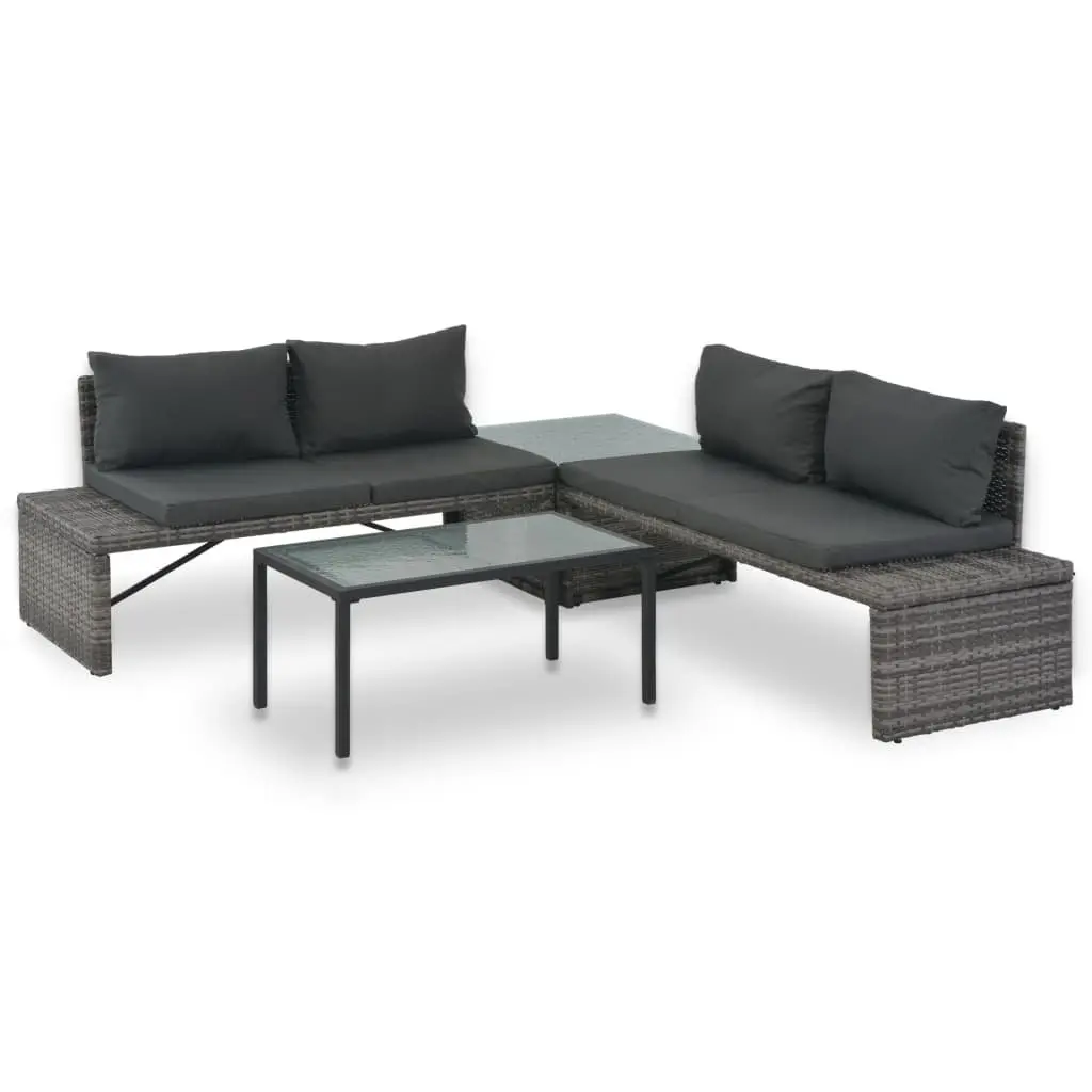 Garden Lounge Set Outdoor Patio 3 Piece Grey Poly Rattan Sofa Coffee Table