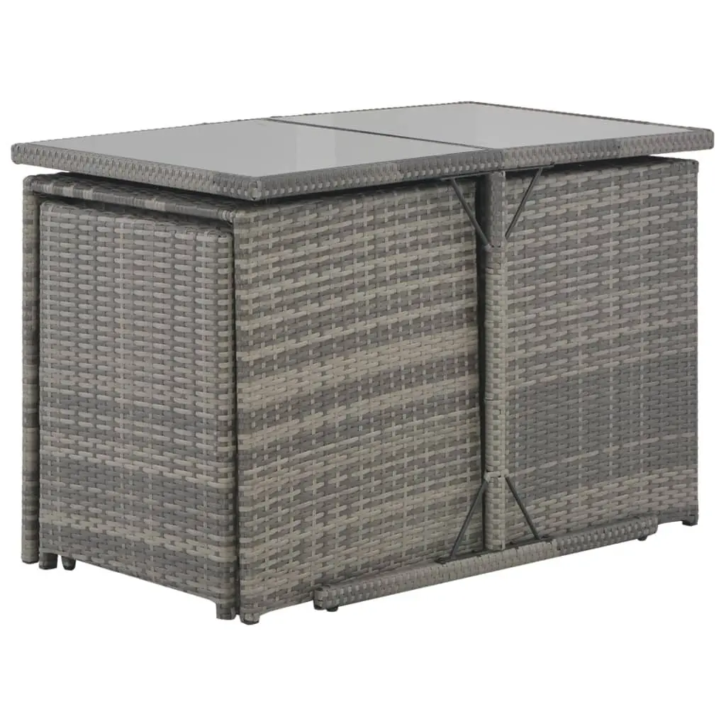 7 Piece Outdoor Dining Set with Cushions Grey Poly Rattan Patio Garden Furniture