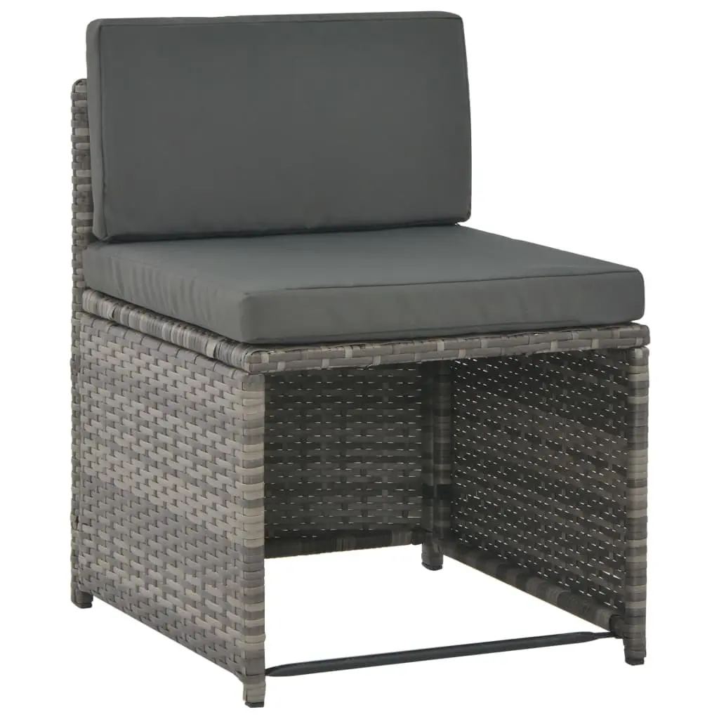 7 Piece Outdoor Dining Set with Cushions Grey Poly Rattan Patio Garden Furniture