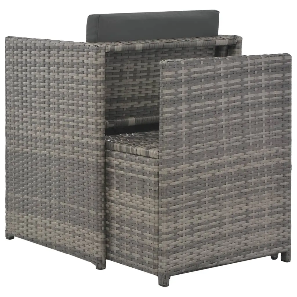 7 Piece Outdoor Dining Set with Cushions Grey Poly Rattan Patio Garden Furniture