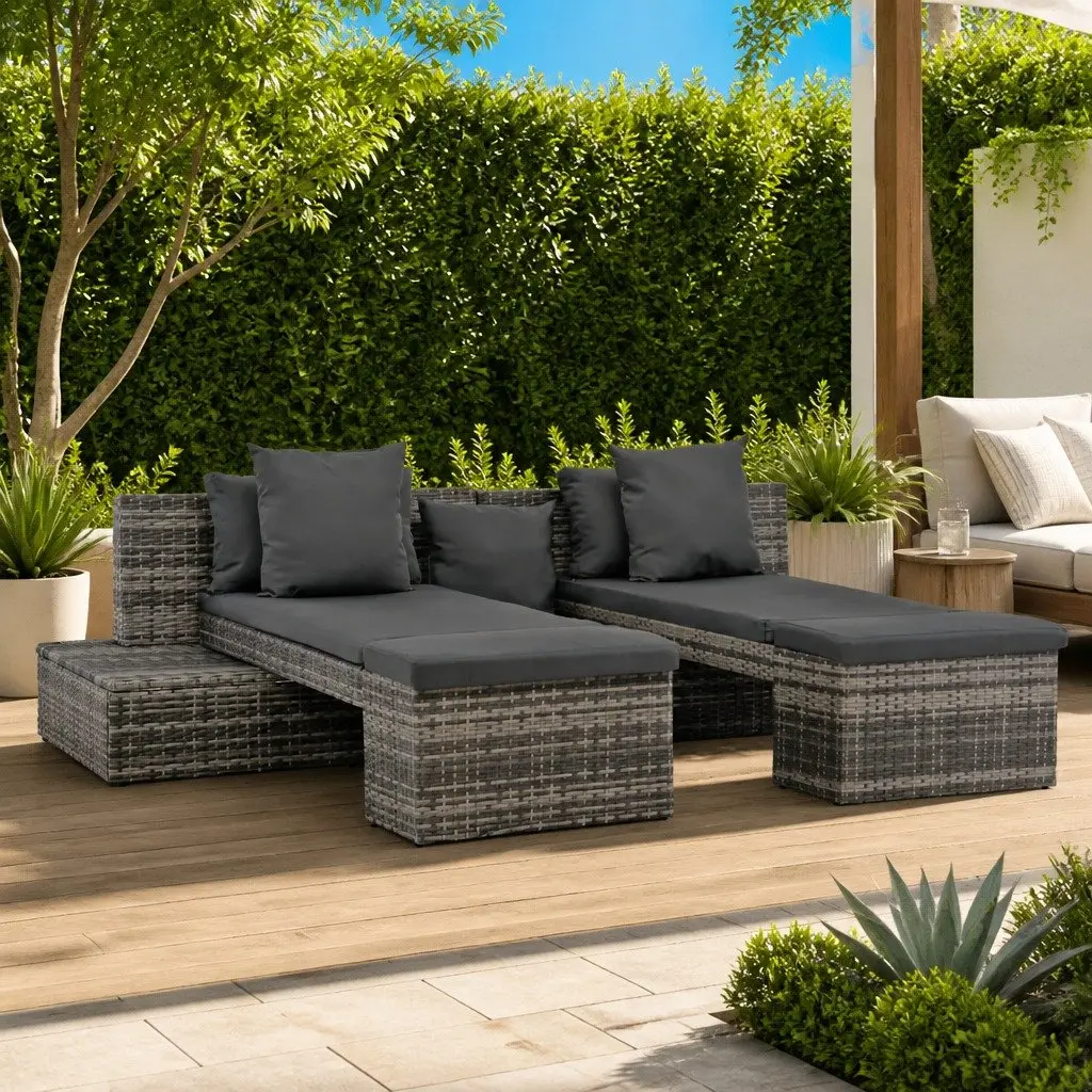 4 Piece Garden Lounge Set Outdoor Use Grey Poly Rattan Sofa Sunbed with Cushions