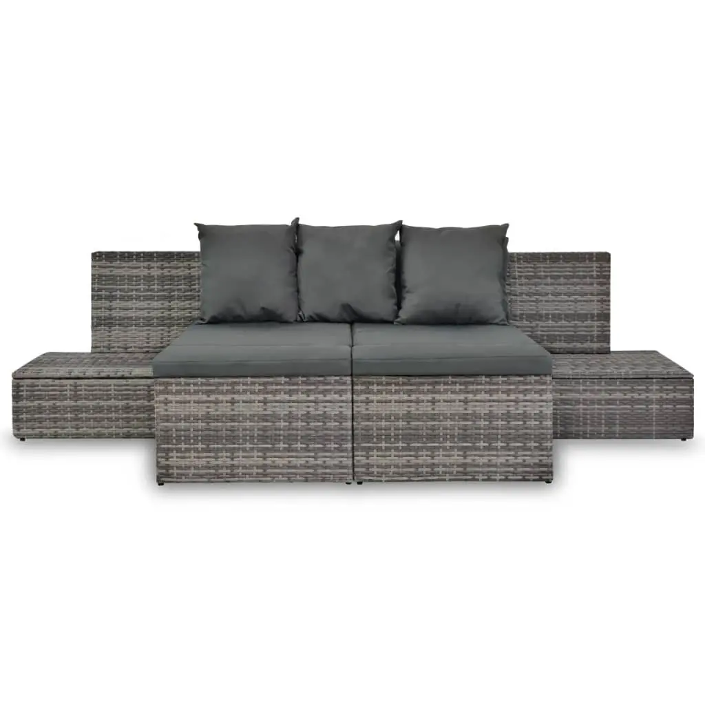 4 Piece Garden Lounge Set Outdoor Use Grey Poly Rattan Sofa Sunbed with Cushions
