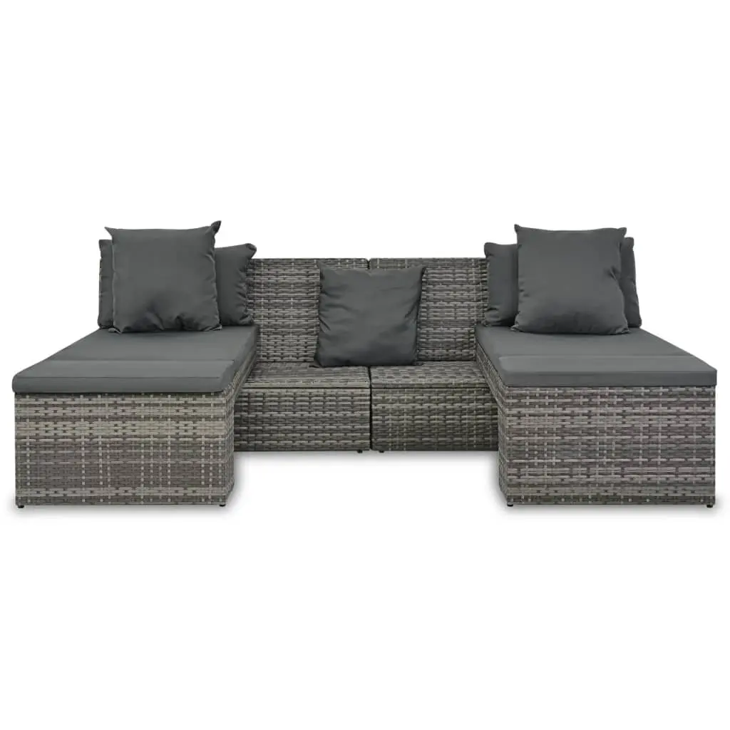 4 Piece Garden Lounge Set Outdoor Use Grey Poly Rattan Sofa Sunbed with Cushions