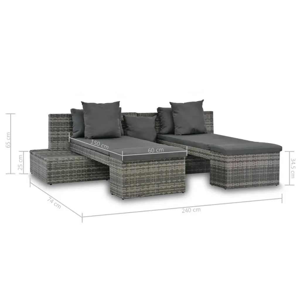 4 Piece Garden Lounge Set Outdoor Use Grey Poly Rattan Sofa Sunbed with Cushions