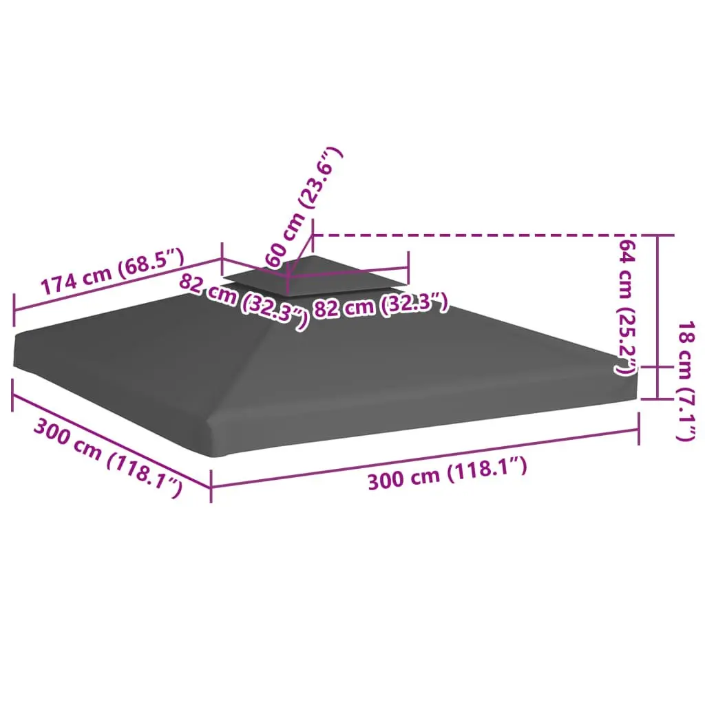 2-Tier Gazebo Top Cover Outdoor Canopy Roof Replacement Shade 3x3 m Taupe