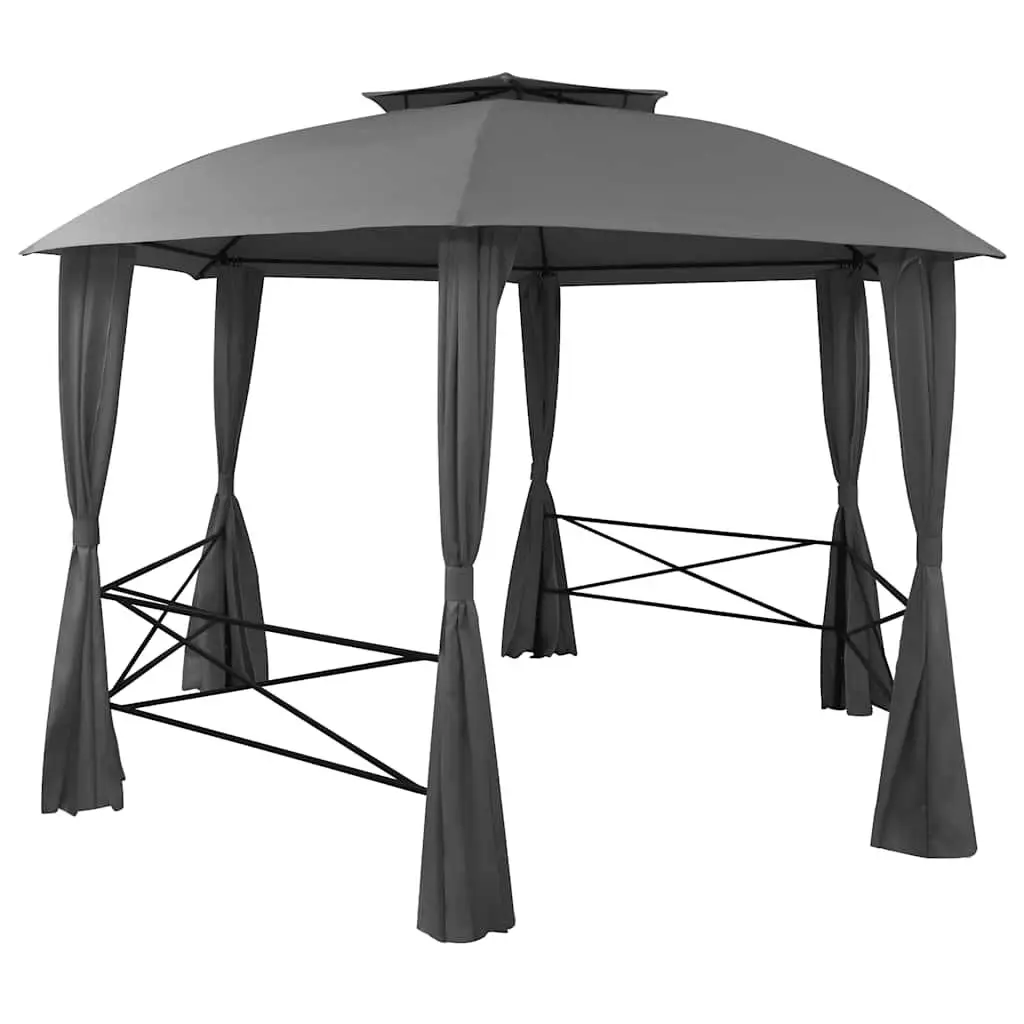 Hexagonal Garden Gazebo Pavilion Tent with Curtains Outdoor Canopy Sunshade