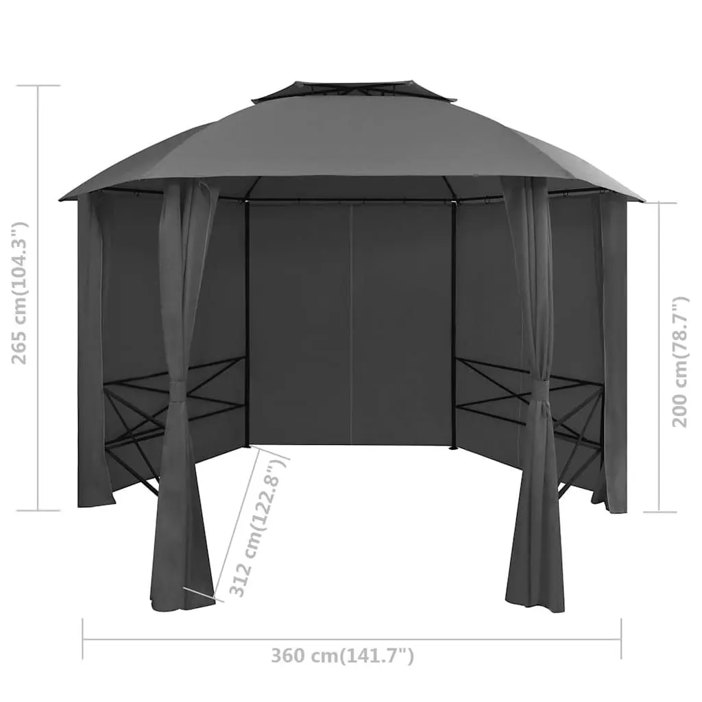 Hexagonal Garden Gazebo Pavilion Tent with Curtains Outdoor Canopy Sunshade