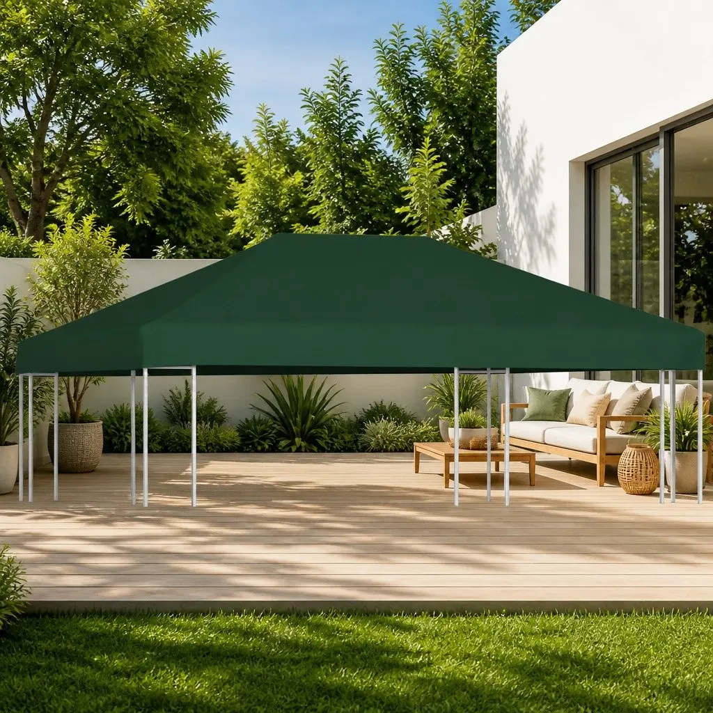 Gazebo Top Cover 4x3 m Green Polyester Replacement Canopy Roof Sunshade