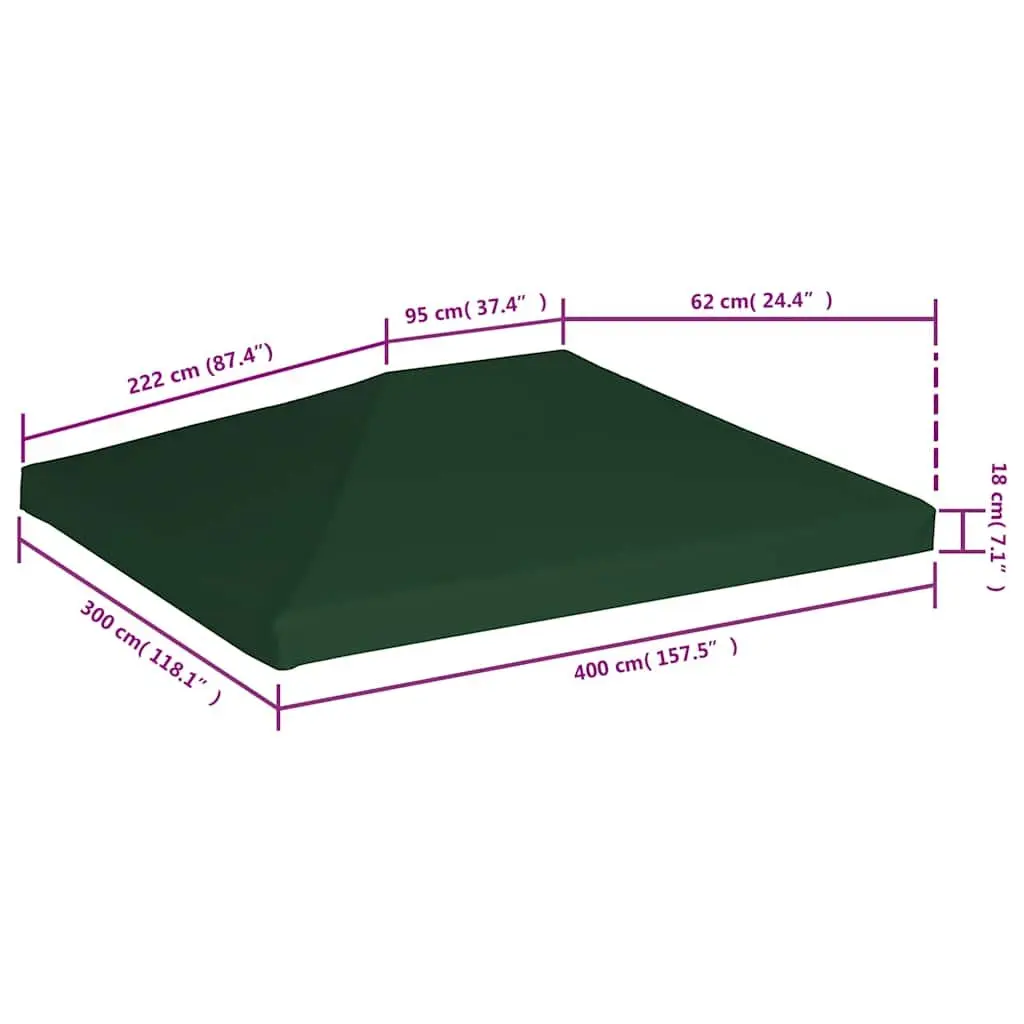 Gazebo Top Cover 4x3 m Green Polyester Replacement Canopy Roof Sunshade