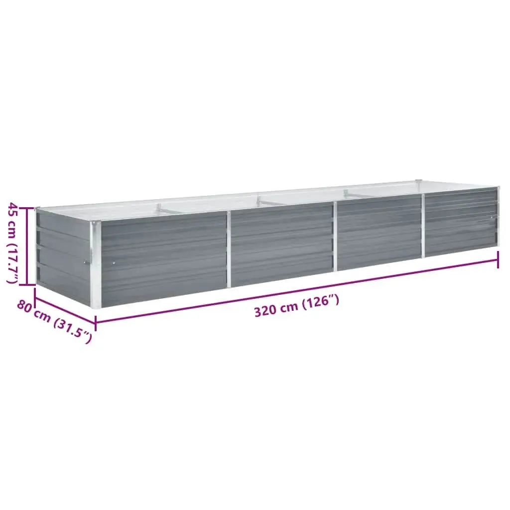 Metal Planter Box for Outdoor Use Grey 320x80x45cm Heavy Duty Galvanised Steel Construction