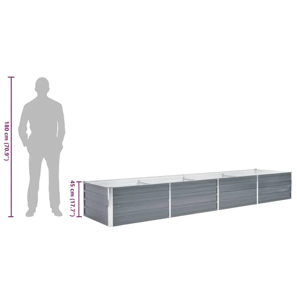 Metal Planter Box for Outdoor Use Grey 320x80x45cm Heavy Duty Galvanised Steel Construction