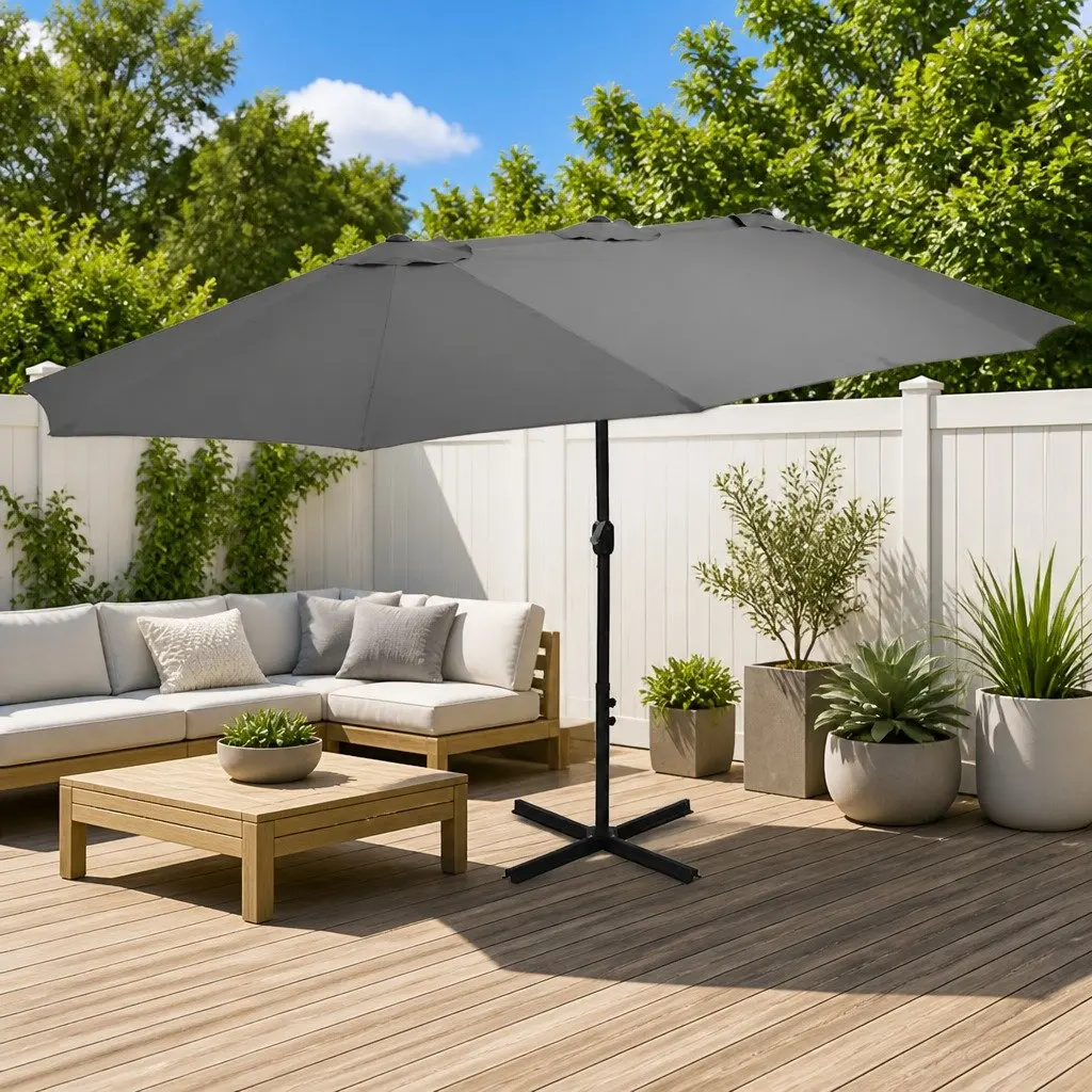 Double-Top Garden Parasol Outdoor Sunshade 460x270cm Crank Anthracite