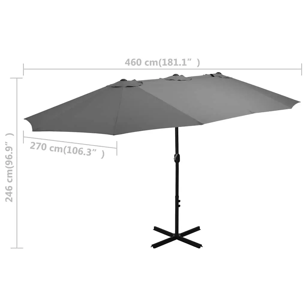Double-Top Garden Parasol Outdoor Sunshade 460x270cm Crank Anthracite