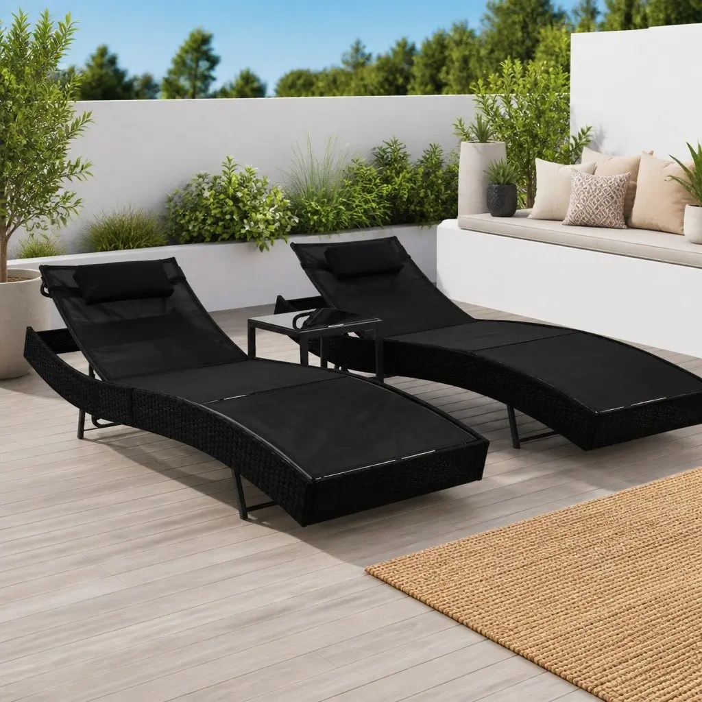 Sun Loungers Set for Outdoor Garden Patio 2 Piece with Side Table